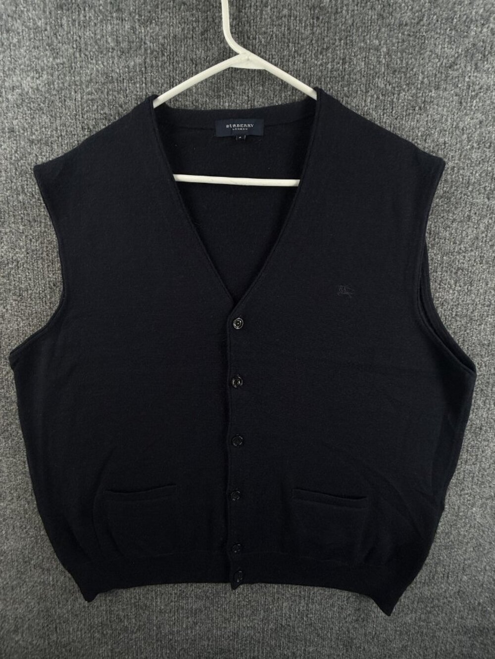 Burberry London Blue 8 Sleeveless Vest Wool Acrylic V-Neck Logo Sweater Solid